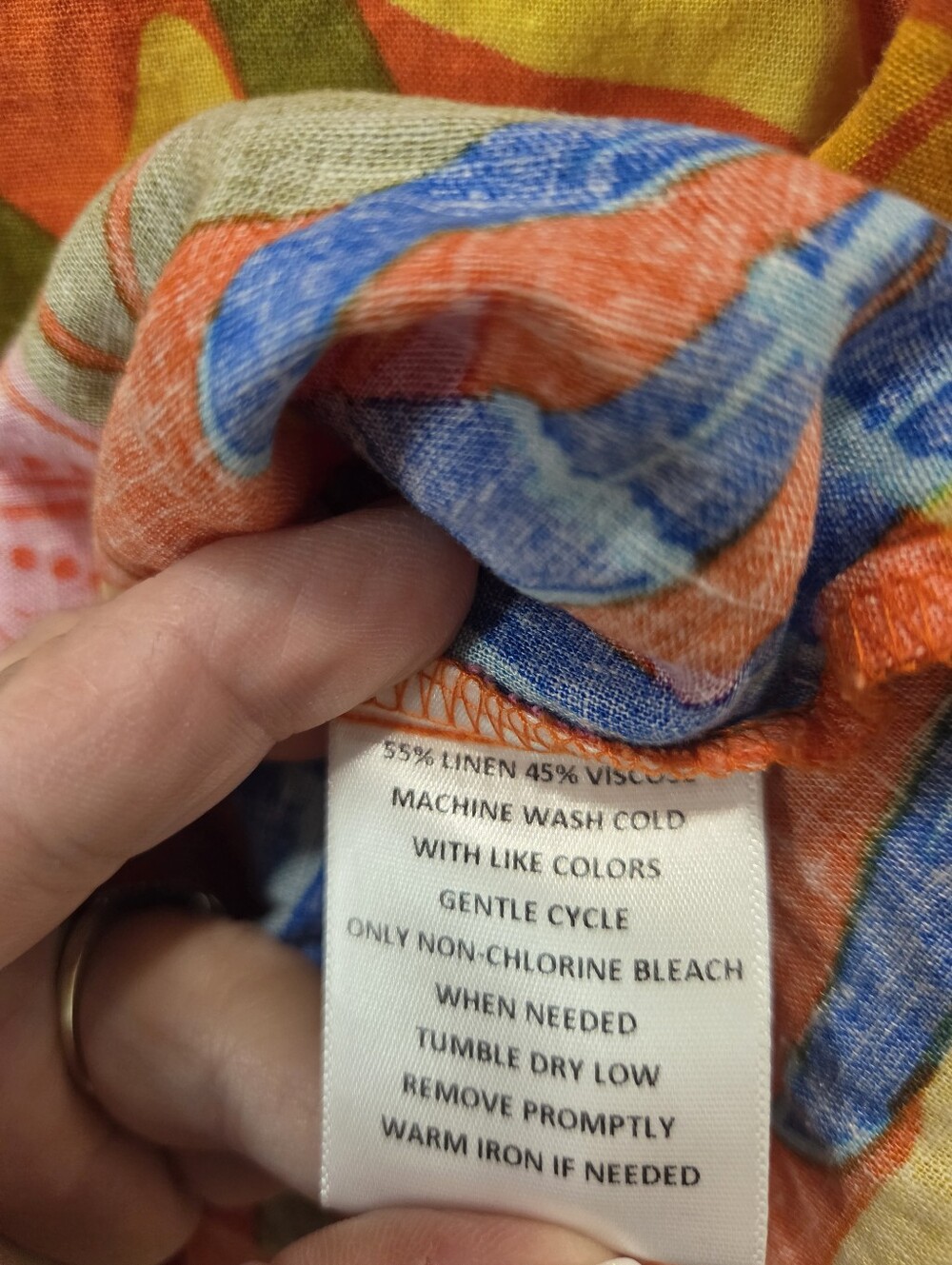 Calligraphie Linen Blend Tropical Floral Split Neck Blouse Orange Size Large L - Picture 3 of 5